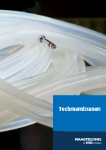 Broschüre Techmembranen: Titelbild durchsichtiger Schlauch mit silbernem Ventil