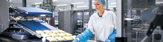 Lebensmittelindustrie Produktion Sicherheit Förderband Frau